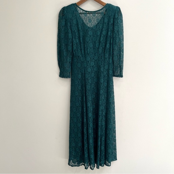 Vintage All That Jazz 80s 90s Emerald Green Full Lace Grunge Goth Gypsy Dress - Picture 6 of 13
